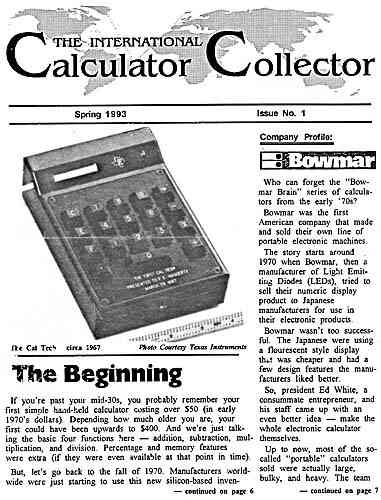 Issue No. 1 of “The International Calculator Collector”