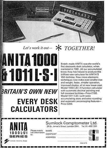 Anita1000LSI & 1011LSI advertisement